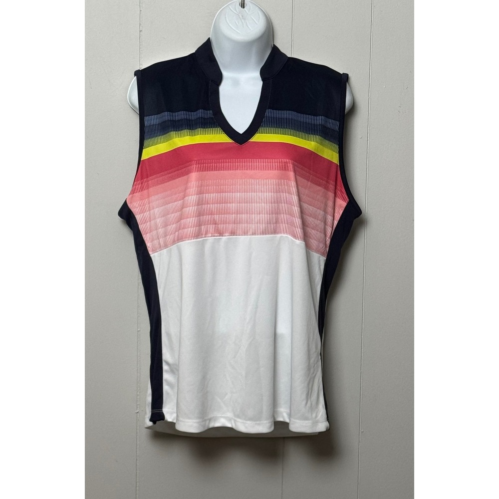 Callaway Women's Opti-Dri Sleeveless Golf Polo Shirt White Multi Stripe Size XL